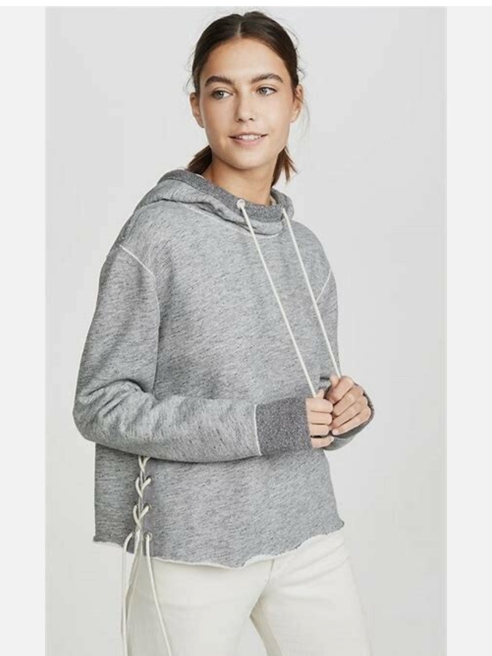 Rag & Bone Amelia Lace Up Hoodie Cropped Sweatshirt Sz L B131